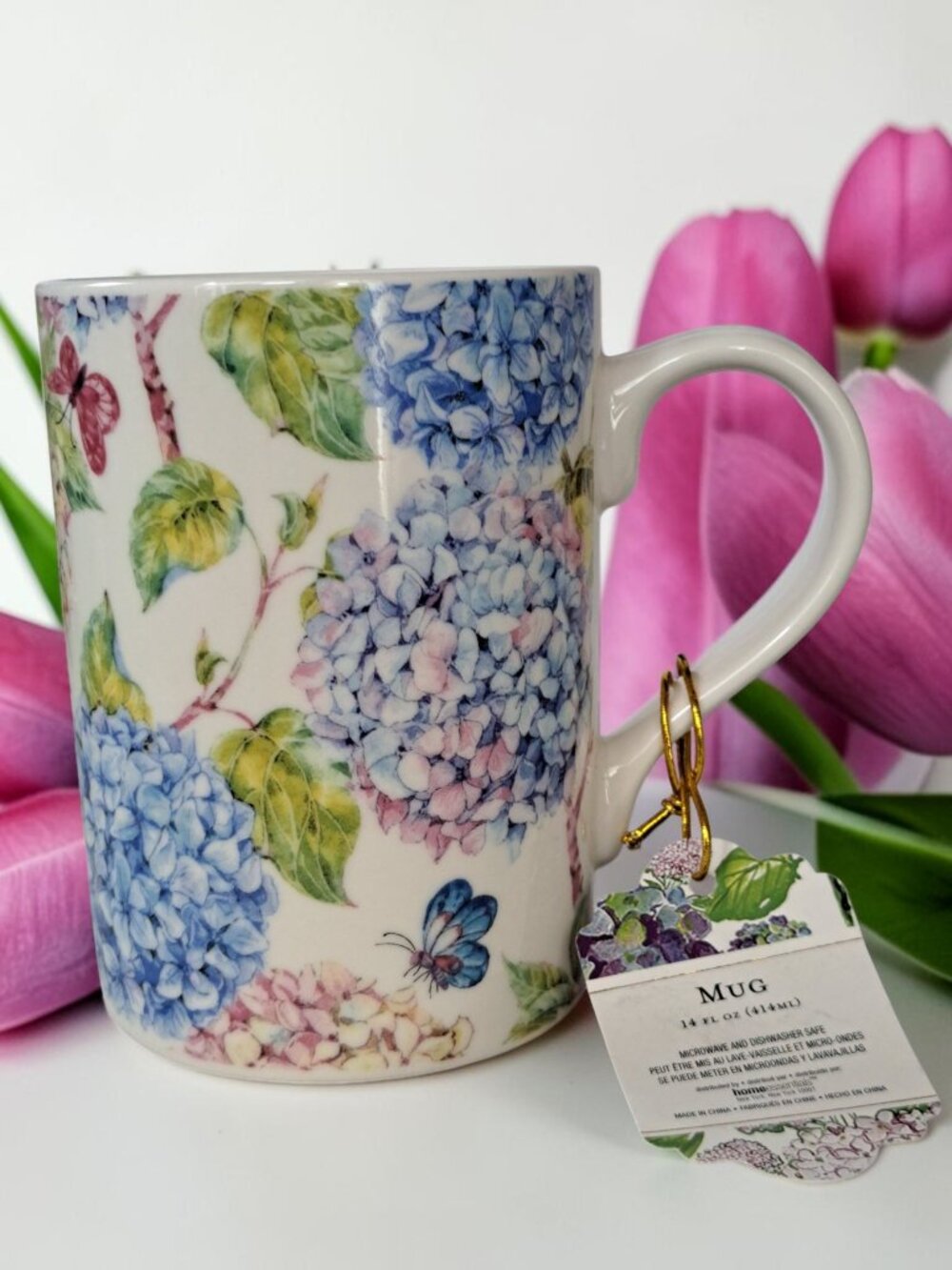 Kent Pottery Hydrangea Floral Mug Butterfly Garden Coffee Tea Cup Cottagecore